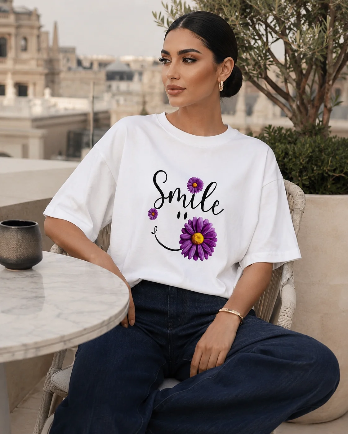 تيشيرت كروب «Smile» ديزي – أبيض