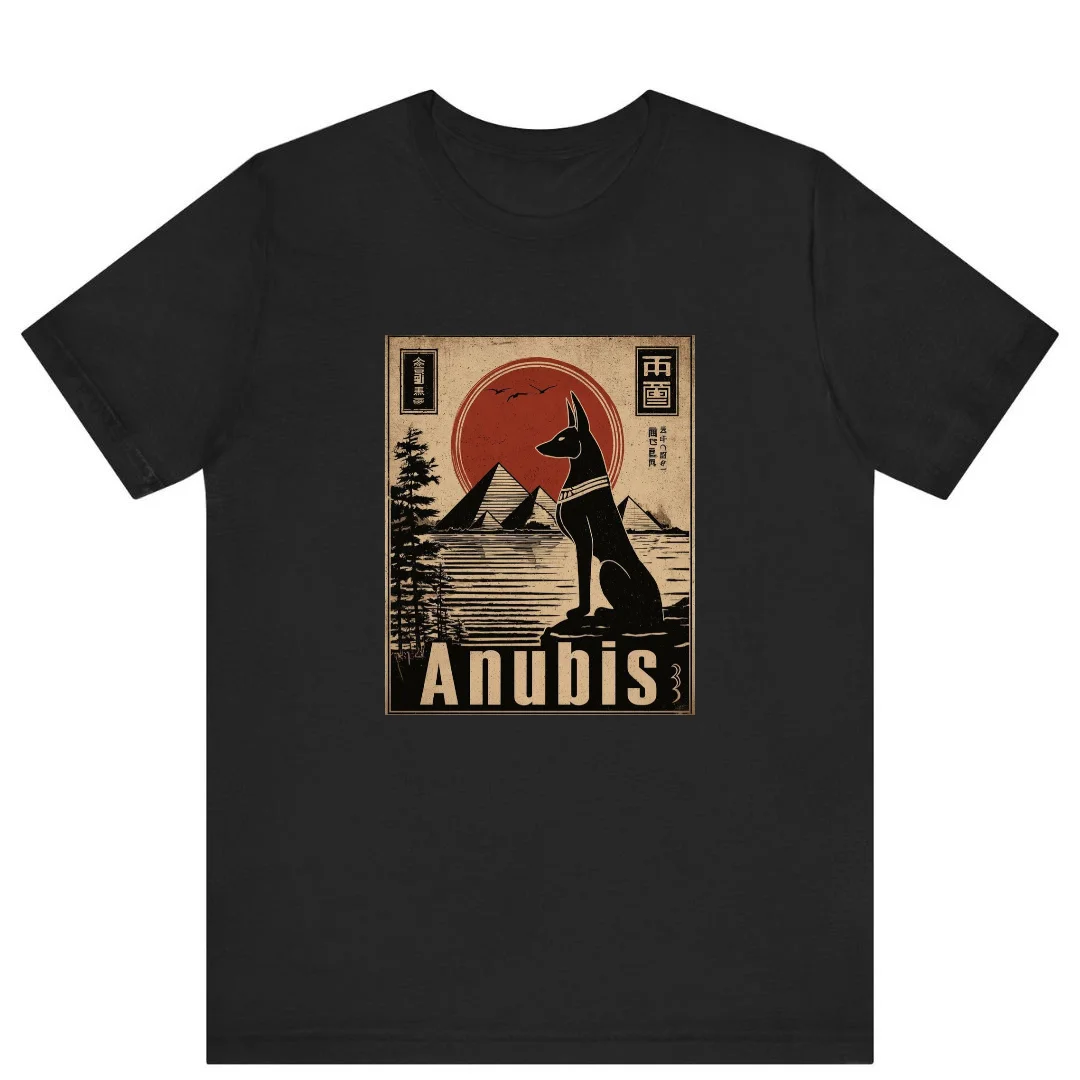 تيشيرت أسود — Half Sleeves Printed Anubis
