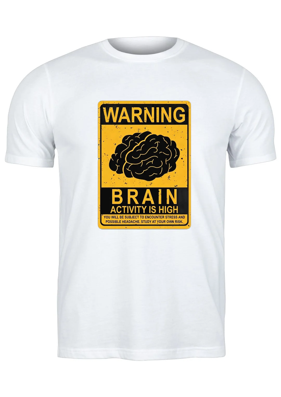 تيشيرت أبيض — Half Sleeves Printed Warning Brain Activity High