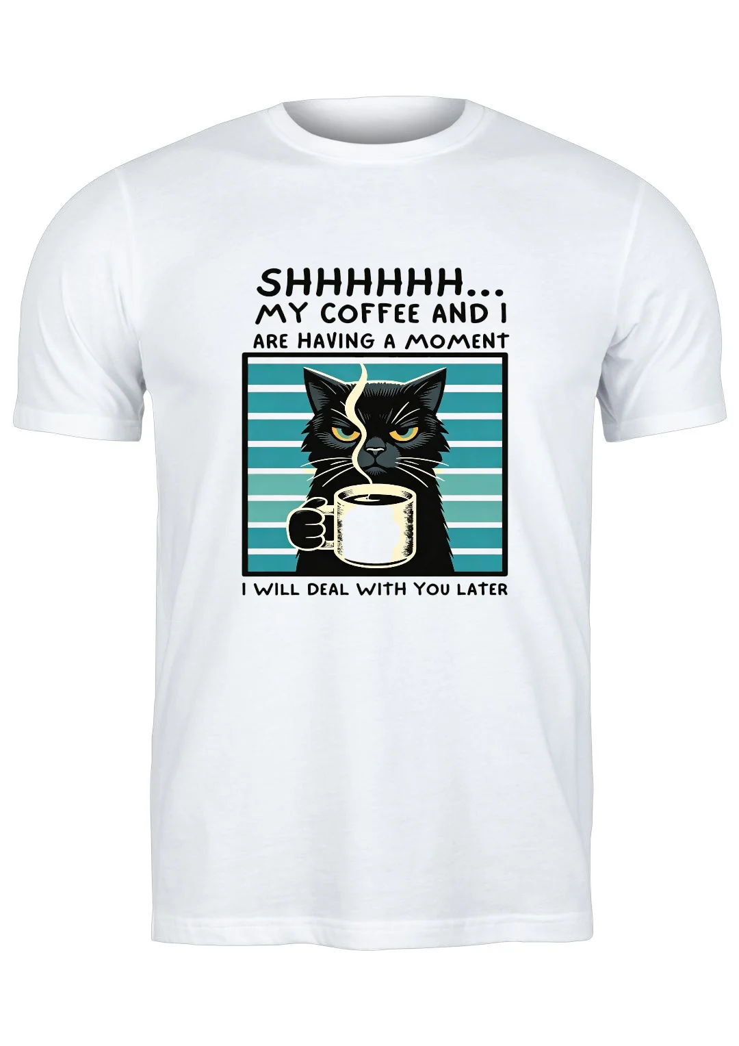 تيشيرت أبيض — Half Sleeves Printed Shhh My Coffee I Are Having a Moment