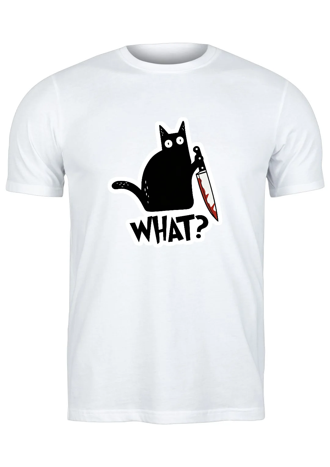 تيشيرت أبيض — Half Sleeves Printed Cat What