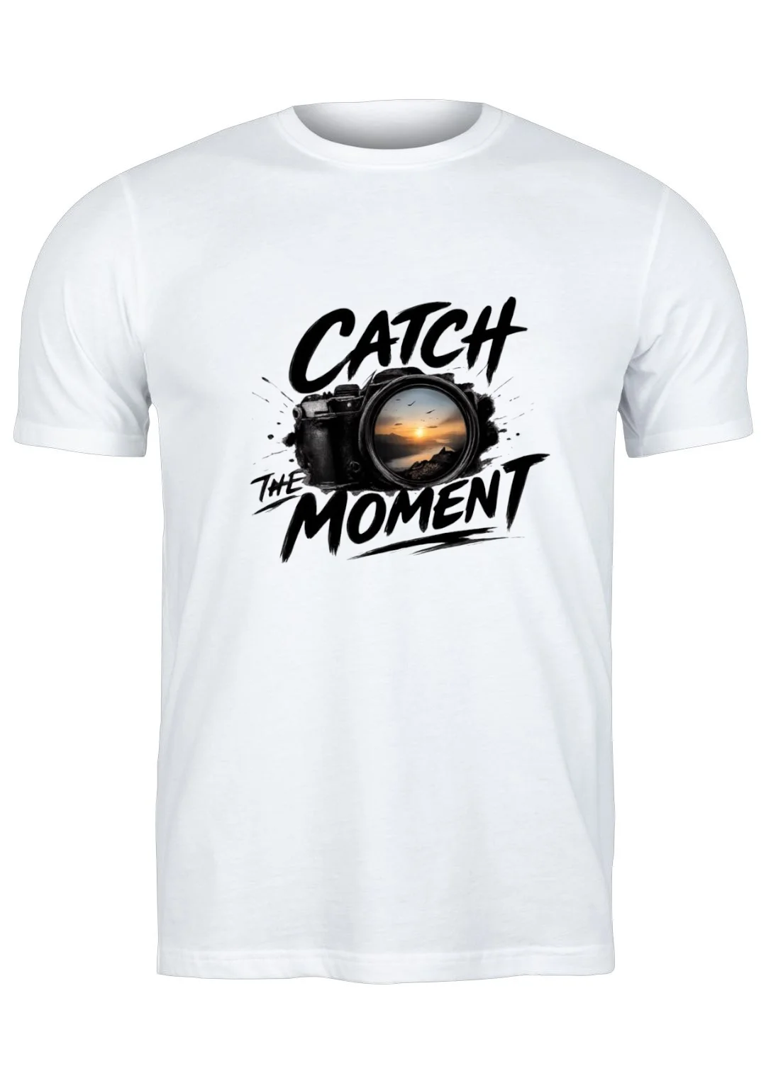 تيشيرت أبيض — Half Sleeves Printed Catch the Moment