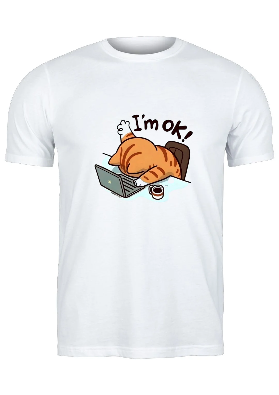 تيشيرت أبيض — Half Sleeves Printed I'm OK Cat