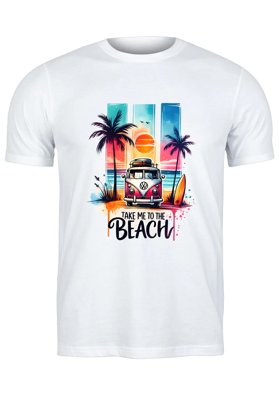 تيشيرت أبيض — Half Sleeves Printed Take Me to the Beach
