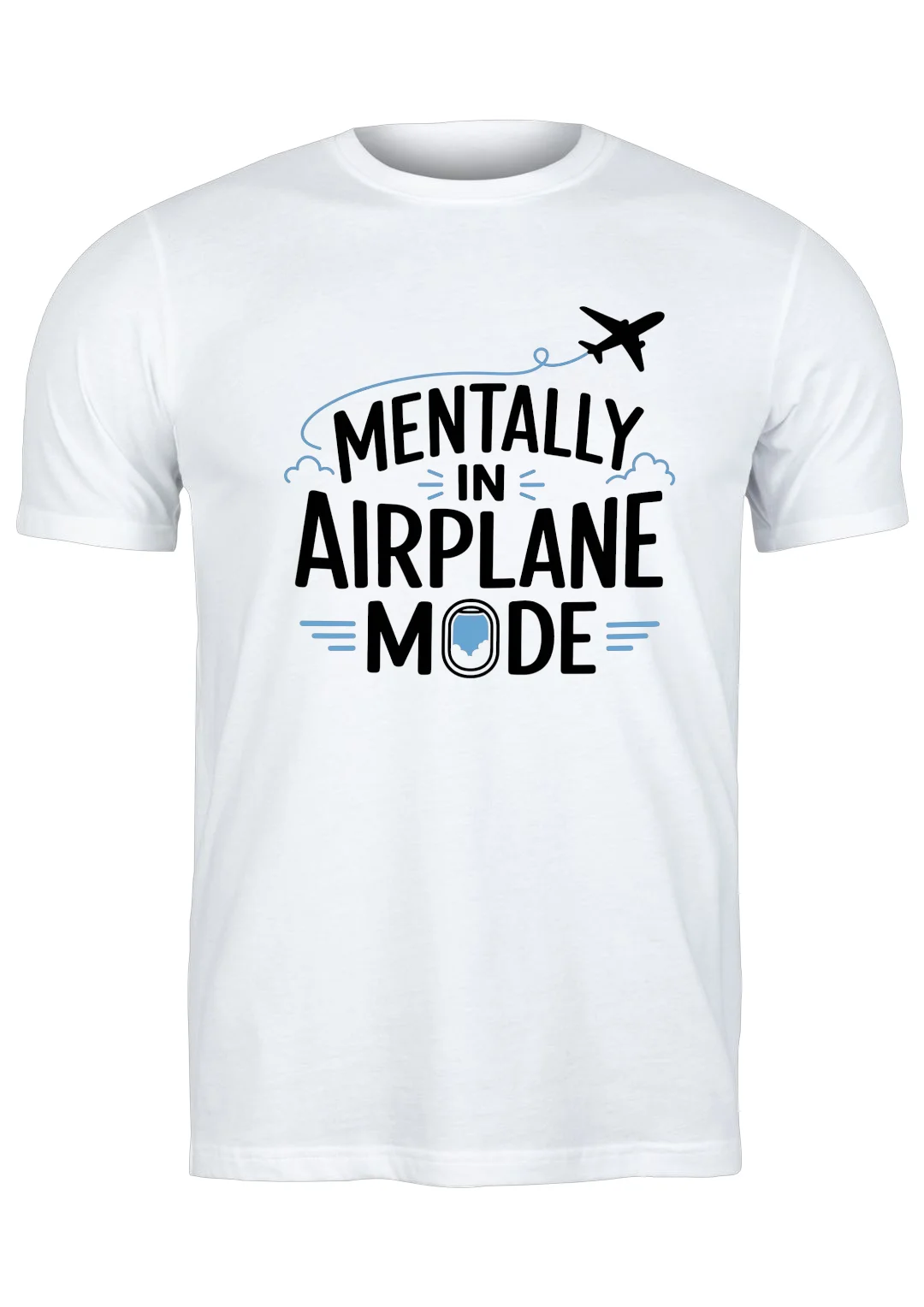 تيشيرت أبيض — Half Sleeves Printed Mentally In Airplane Mode