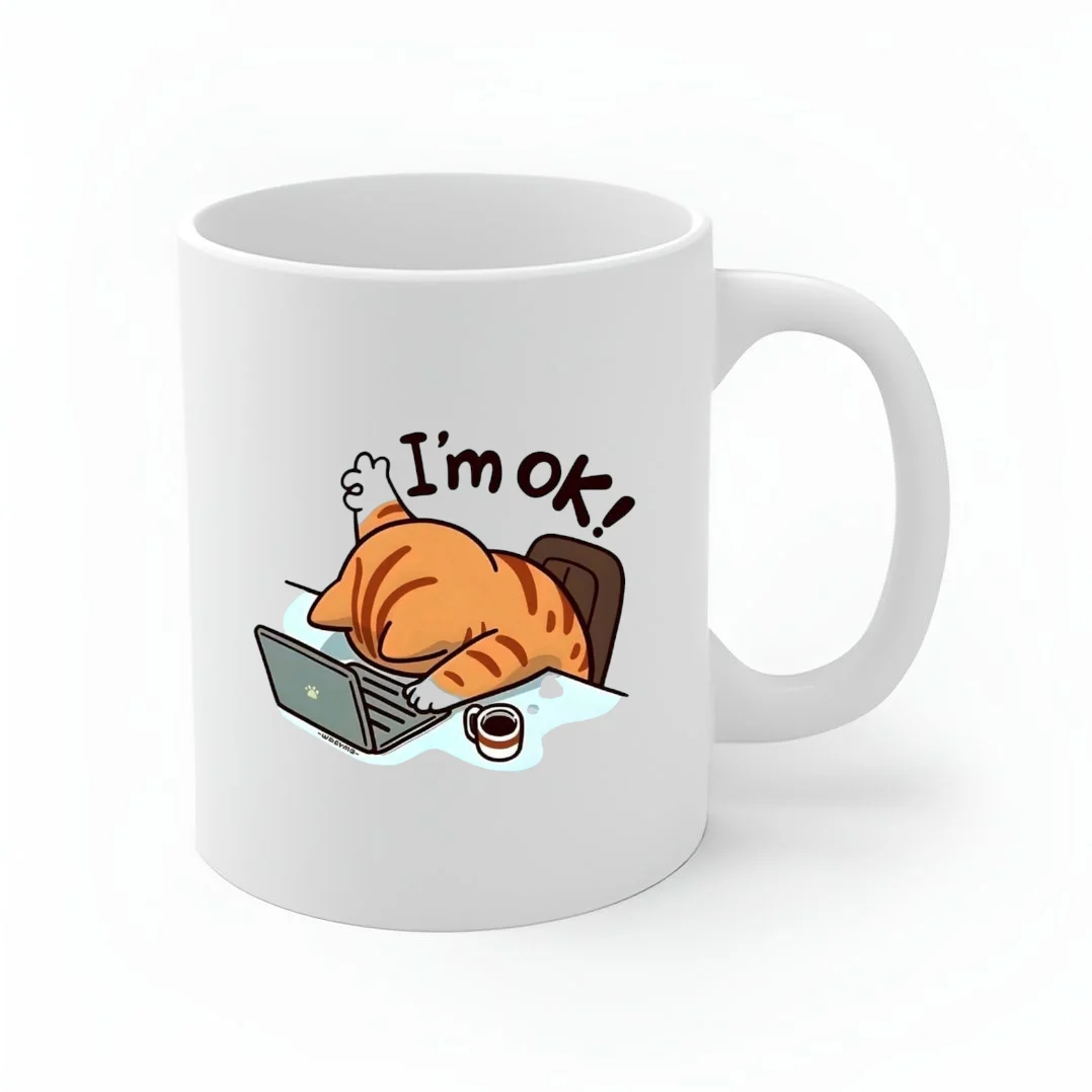 مج — Coffee Printed I'm OK Cat