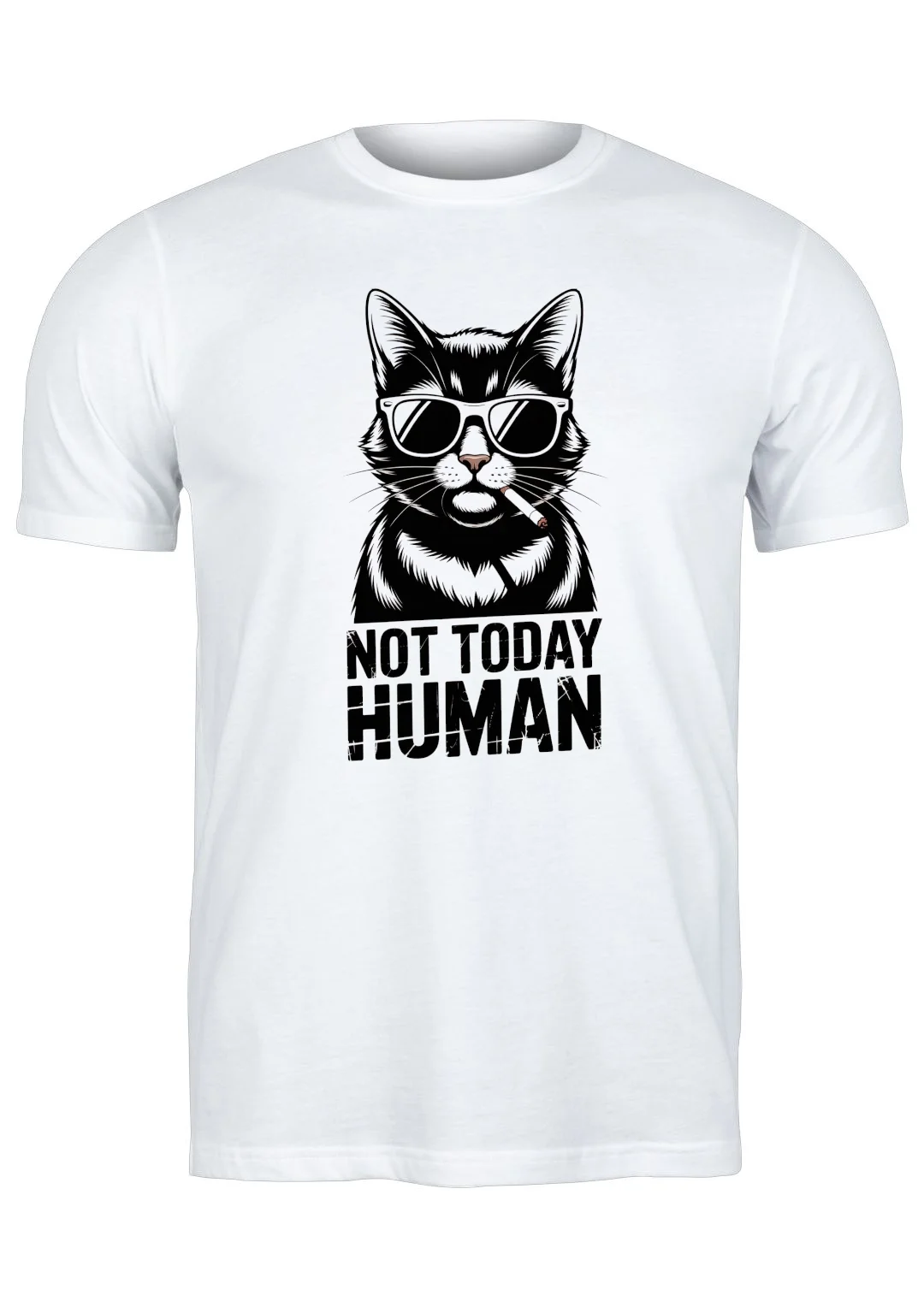تيشيرت أبيض — Half Sleeves Printed Not Today Human